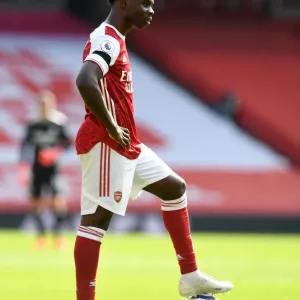 Arsenal's Bukayo Saka in Action against Fulham at Emptied Emirates Stadium (April 2021)