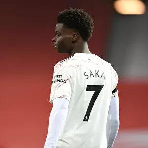 Arsenal's Bukayo Saka in Action against Manchester United - Premier League 2020-21 (Behind Closed Doors)