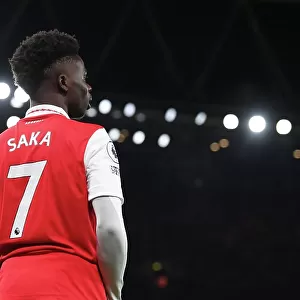 Arsenal's Bukayo Saka in Action: Premier League Showdown at Emirates Stadium - Arsenal vs. Everton, 2023