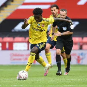 Arsenal's Bukayo Saka in Action against Sheffield United in FA Cup Quarterfinal