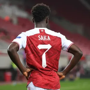 Arsenal's Bukayo Saka in Action against SL Benfica, Europa League 2020-21, Piraeus, Greece Arsenal's Bukayo Saka in Action against SL Benfica, Europa League 2020-21, Piraeus, Greece