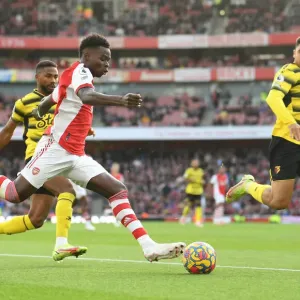 Arsenal's Bukayo Saka in Action Against Watford - Premier League 2021-22 Arsenal's Bukayo Saka in Action Against Watford - Premier League 2021-22