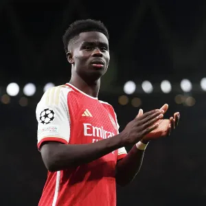 Arsenal's Bukayo Saka Applauding Fans: Arsenal FC vs Sevilla FC, UEFA Champions League 2023/24