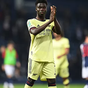 Arsenal's Bukayo Saka Celebrates Carabao Cup Victory over West Bromwich Albion