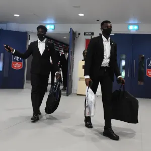 Arsenal's Bukayo Saka and Eddie Nketiah Before Empty FA Cup Final vs Chelsea (2020) Arsenal's Bukayo Saka and Eddie Nketiah Before Empty FA Cup Final vs Chelsea (2020)