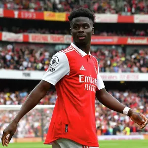 Arsenal's Bukayo Saka Focuses Ahead of Arsenal vs. Brighton & Hove Albion (2022-23)