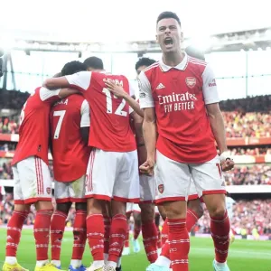 Arsenal's Bukayo Saka and Gabriel Martinelli Celebrate Goals Against Liverpool in 2022-23 Premier League