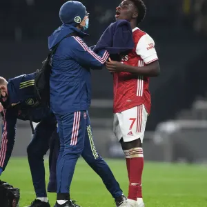 Arsenal's Bukayo Saka Receives Medical Attention During Tottenham Match, 2020-21 Premier League Arsenal's Bukayo Saka Receives Medical Attention During Tottenham Match, 2020-21 Premier League