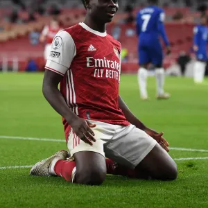 Arsenal FC Print of Bukayo Saka Scoring Against Chelsea