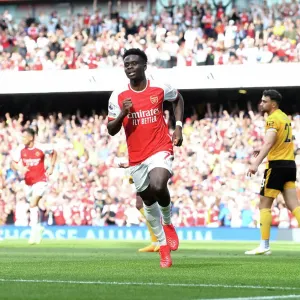Arsenal's Bukayo Saka Scores Third Goal in Thrilling Victory over Wolverhampton Wanderers (2022-23) Arsenal's Bukayo Saka Scores Third Goal in Thrilling Victory over Wolverhampton Wanderers (2022-23)