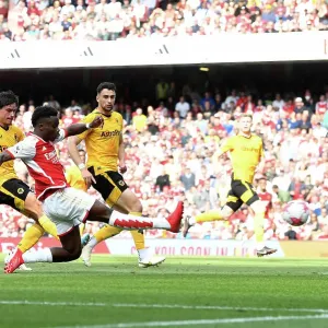 Arsenal's Bukayo Saka Scores Third Goal Against Wolverhampton Wanderers in 2022-23 Premier League Arsenal's Bukayo Saka Scores Third Goal Against Wolverhampton Wanderers in 2022-23 Premier League