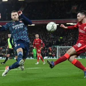 Arsenal's Calum Chambers Blocks Liverpool's Robertson in Carabao Cup Semi-Final Clash