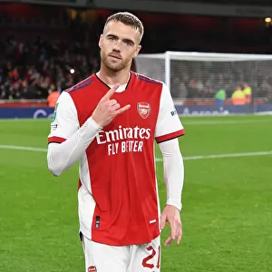 Arsenal's Calum Chambers Reacts After Carabao Cup Clash Against Leeds United