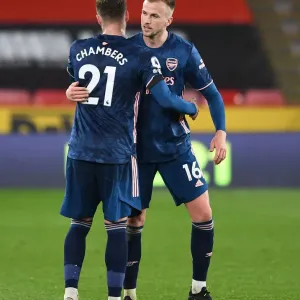 Arsenal's Calum Chambers and Rob Holding Celebrate Victory Over Sheffield United (Sheffield United v Arsenal, 2021) Arsenal's Calum Chambers and Rob Holding Celebrate Victory Over Sheffield United (Sheffield United v Arsenal, 2021)