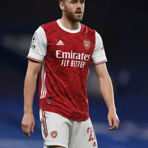 Arsenal's Calum Chambers at Empty Stamford Bridge: 2020-21 Premier League Match Amidst COVID-19 Restrictions Arsenal's Calum Chambers at Empty Stamford Bridge: 2020-21 Premier League Match Amidst COVID-19 Restrictions
