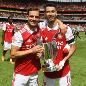 Arsenal's Cedric and Gabriel Martinelli Lift Emirates Cup After Arsenal v Sevilla Friendly Arsenal's Cedric and Gabriel Martinelli Lift Emirates Cup After Arsenal v Sevilla Friendly