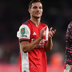 Arsenal's Cedric Soares Celebrates Carabao Cup Victory with Fans
