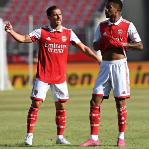 Arsenal's Cedric Soares and Reiss Nelson in Action against 1. FC Nurnberg: Pre-Season Friendly Clash in Nuremberg