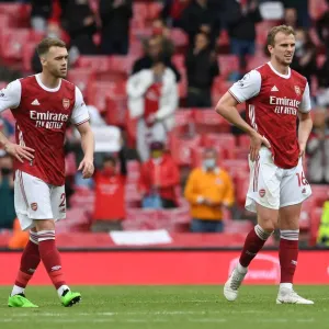 Arsenal's Chambers and Holding in Action: Arsenal vs Brighton & Hove Albion (2020-21) Arsenal's Chambers and Holding in Action: Arsenal vs Brighton & Hove Albion (2020-21)