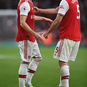 Arsenal's Chambers and Sokratis: Post-Match Moment at Emirates Stadium (Arsenal v Aston Villa, 2019-20)