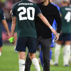 Arsenal's Champions League Triumph: Arteta and Jorginho Celebrate in Seville (2023-24) Arsenal's Champions League Triumph: Arteta and Jorginho Celebrate in Seville (2023-24)