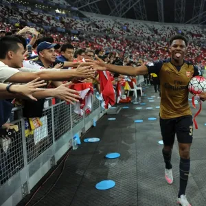 Arsenal's Chuba Akpom Scores and Celebrates with Fans in Singapore Asia Trophy Victory