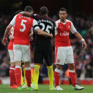 Arsenal's Coquelin and Gabriel Face Off Against Manchester City's Fernandinho Arsenal's Coquelin and Gabriel Face Off Against Manchester City's Fernandinho