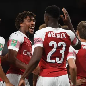 Arsenal's Danny Welbeck and Alex Iwobi Celebrate Goal in Carabao Cup Win Against Brentford