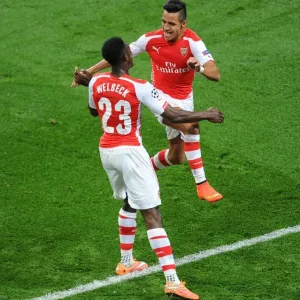 Arsenal's Danny Welbeck and Alexis Sanchez Celebrate Goals Against Galatasaray in 2014 Champions League Arsenal's Danny Welbeck and Alexis Sanchez Celebrate Goals Against Galatasaray in 2014 Champions League