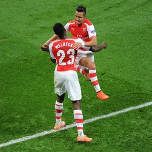 Arsenal's Danny Welbeck and Alexis Sanchez: Celebrating Goals Against Galatasaray in the 2014 Champions League Arsenal's Danny Welbeck and Alexis Sanchez: Celebrating Goals Against Galatasaray in the 2014 Champions League