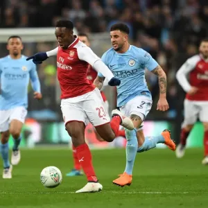 Arsenal's Danny Welbeck Clashes with Manchester City's Kyle Walker in Carabao Cup Final Showdown