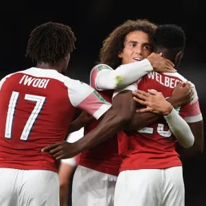 Arsenal's Danny Welbeck and Matteo Guendouzi Celebrate Goal vs. Brentford in Carabao Cup