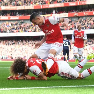 David Luiz and Granit Xhaka Celebrate Goal Print David Luiz and Granit Xhaka Celebrate Goal Print
