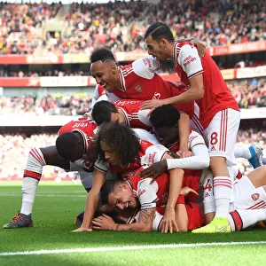 Arsenal's David Luiz Scores and Celebrates with Team against AFC Bournemouth (2019-20)