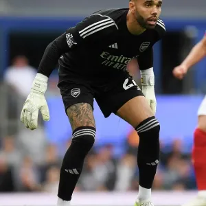 Arsenal's David Raya Focuses at Goodison Park during Everton vs Arsenal (2023-24)