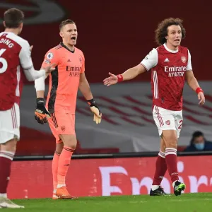 Arsenal's Defense Trio: Holding, Leno, and Luiz in Action against Southampton (Premier League 2020-21)