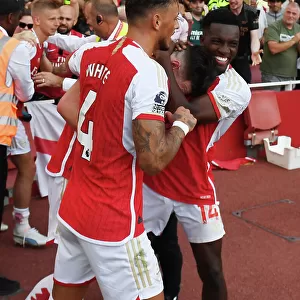 Arsenal's Double Strike: Rice, White, and Nketiah Celebrate Over Manchester United in 2023-24 Premier League