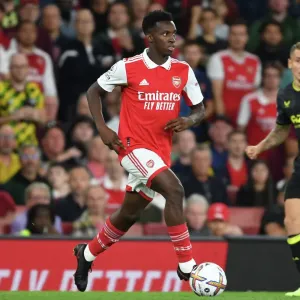 Arsenal's Eddie Nketiah in Action against Aston Villa - Premier League 2022-23 Arsenal's Eddie Nketiah in Action against Aston Villa - Premier League 2022-23