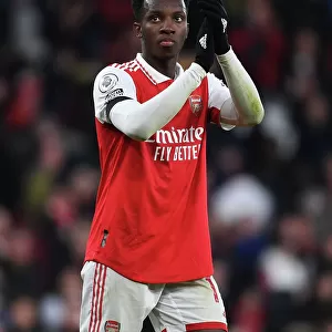 Arsenal's Eddie Nketiah Celebrates with Fans After Win Against Brentford