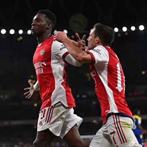 Arsenal's Eddie Nketiah Celebrates Third Goal Against AFC Wimbledon in Carabao Cup