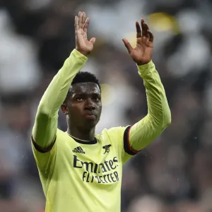 Arsenal's Eddie Nketiah Celebrates at St. James Park: Newcastle United vs Arsenal, Premier League 2021-22 Arsenal's Eddie Nketiah Celebrates at St. James Park: Newcastle United vs Arsenal, Premier League 2021-22