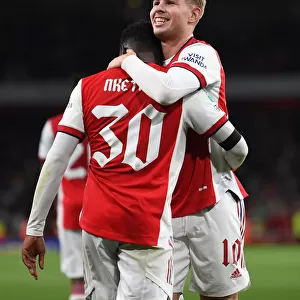 Arsenal's Eddie Nketiah and Emile Smith Rowe Celebrate Goals in Carabao Cup Victory over AFC Wimbledon