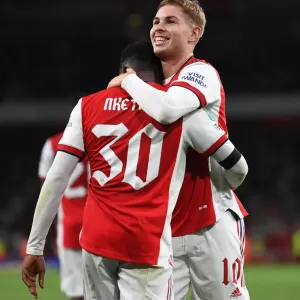 Arsenal's Eddie Nketiah and Emile Smith Rowe Celebrate Goals in Carabao Cup Victory over AFC Wimbledon
