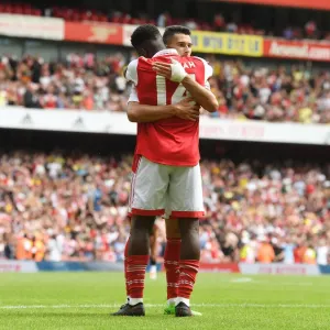 Arsenal's Eddie Nketiah and Gabriel Martinelli Celebrate Sixth Goal vs Sevilla in Emirates Cup 2022 Arsenal's Eddie Nketiah and Gabriel Martinelli Celebrate Sixth Goal vs Sevilla in Emirates Cup 2022