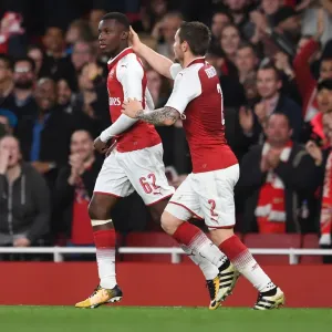 Arsenal's Eddie Nketiah and Mathieu Debuchy Celebrate Goal vs Norwich City (Carabao Cup 2017-18) Arsenal's Eddie Nketiah and Mathieu Debuchy Celebrate Goal vs Norwich City (Carabao Cup 2017-18)