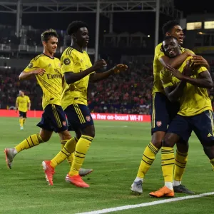 Arsenal's Eddie Nketiah and Tyreece John-Jules Celebrate Goals Against FC Bayern Munich in 2019 International Champions Cup