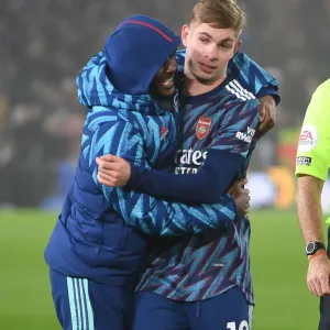 Arsenal's Emile Smith Rowe and Ainsley Maitland-Niles Celebrate Goal in Leeds United vs Arsenal (2021-22) Arsenal's Emile Smith Rowe and Ainsley Maitland-Niles Celebrate Goal in Leeds United vs Arsenal (2021-22)