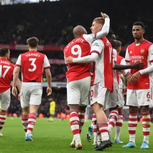 Arsenal's Emile Smith Rowe and Alex Lacazette Celebrate First Goal vs. Brentford (2021-22) Arsenal's Emile Smith Rowe and Alex Lacazette Celebrate First Goal vs. Brentford (2021-22)