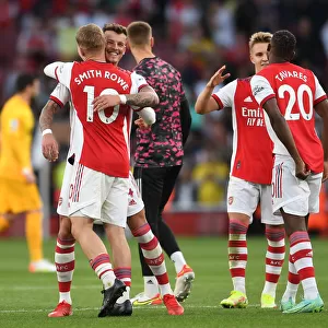 Arsenal's Emile Smith Rowe and Ben White Celebrate Victory Over Tottenham Hotspur