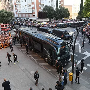 Arsenal's Europa League Semi-Final Arrival at Valencia: The Team Bus Approaches Estadio Mestalla